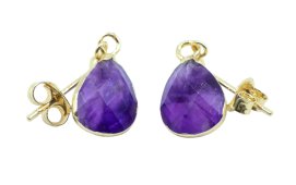 Boucles d'Oreilles Argent 925 Plaquées Or 'Ondée Dorée' Améthyste